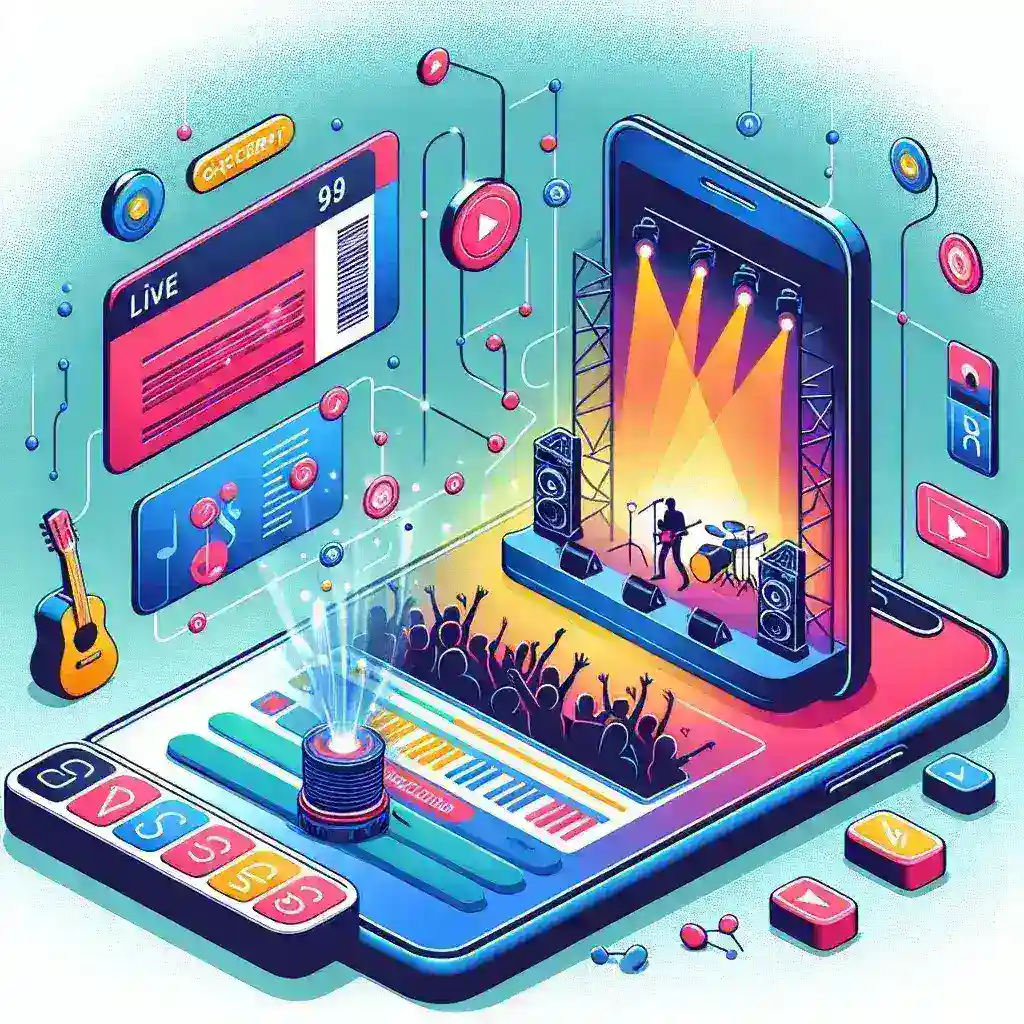 "Spotify Integrasikan Event Konser Live dengan Pembelian Tiket Langsung - Gambar menunjukkan antarmuka aplikasi Spotify yang menampilkan opsi pembelian tiket konser secara langsung, dengan lagu dan artis terkenal yang sedang dipromosikan."