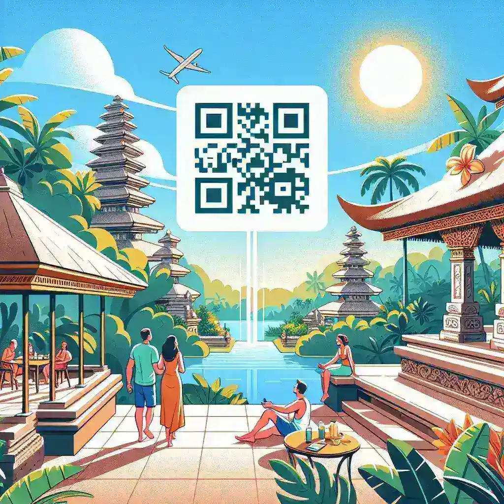 "Hotel staff demonstrating the Bali Impulsa Program's smart tourism initiative, showcasing QR code technology for enhanced guest experiences."